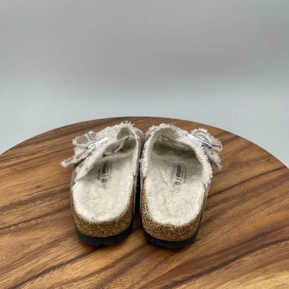 Birkenstock Arizona Shearling Sandals Womens 5 / 36 Suede Leather Dusty Pink
